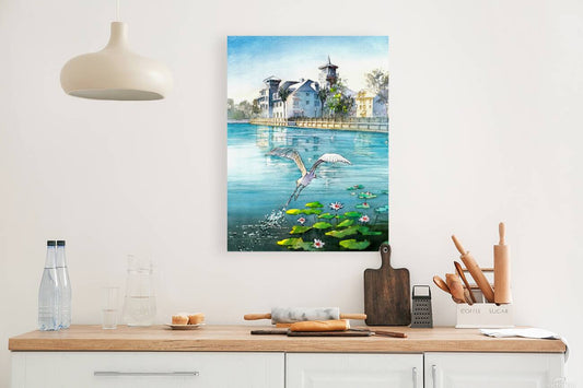 Celebration, Florida – Heron Over the Lake | Original Watercolor Art Print