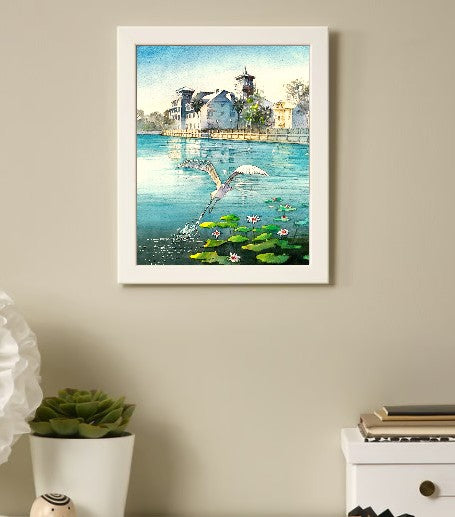Celebration, Florida – Heron Over the Lake | Original Watercolor Art Print