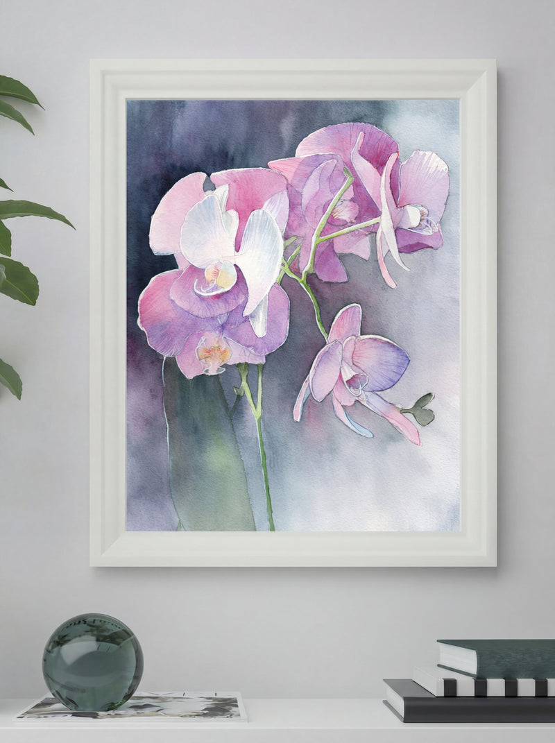 Purple Orchid Elegance – Watercolor Art Print