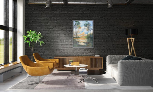 Tropical Palms & Golden Light – Watercolor Wall Art