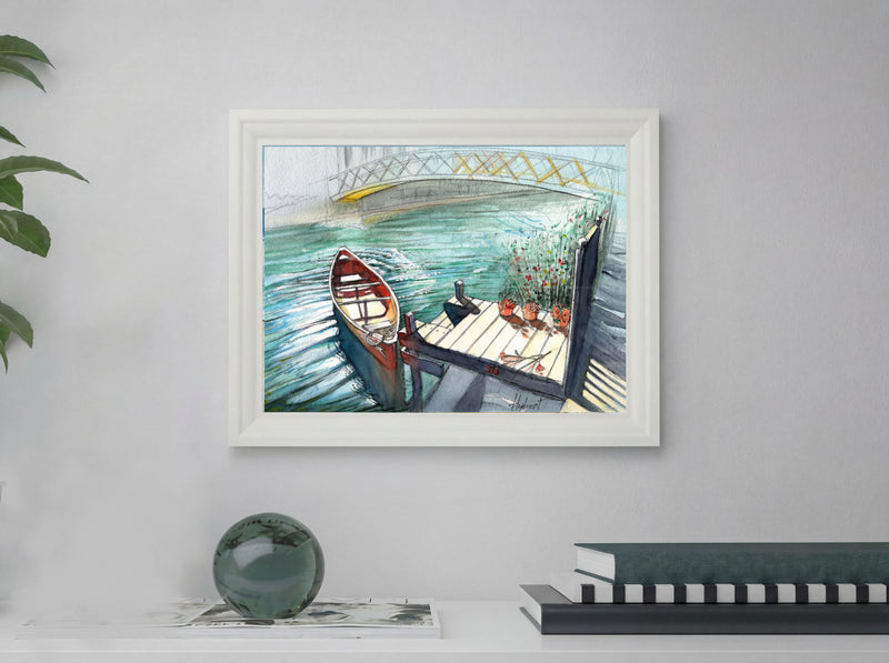 Little Boat at the Dock – Watercolor Art Print