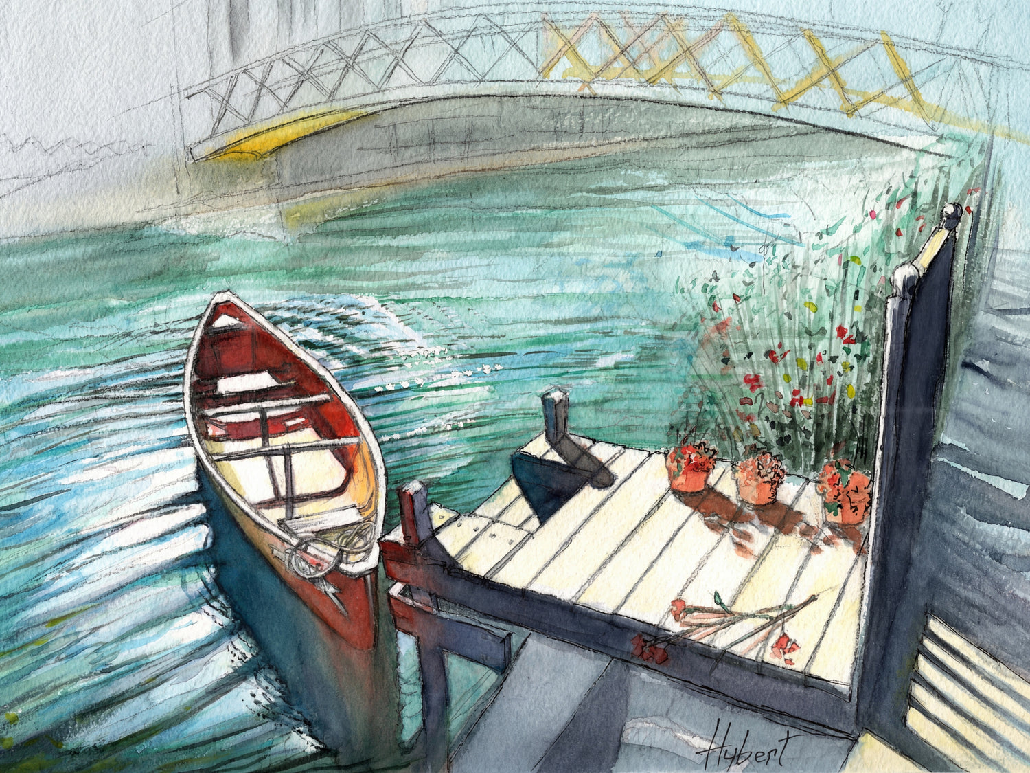 Little Boat at the Dock – Watercolor Art Print