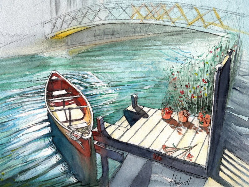Little Boat at the Dock – Watercolor Art Print