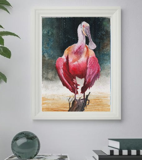 Roseate Spoonbill Portrait – Watercolor Art Print
