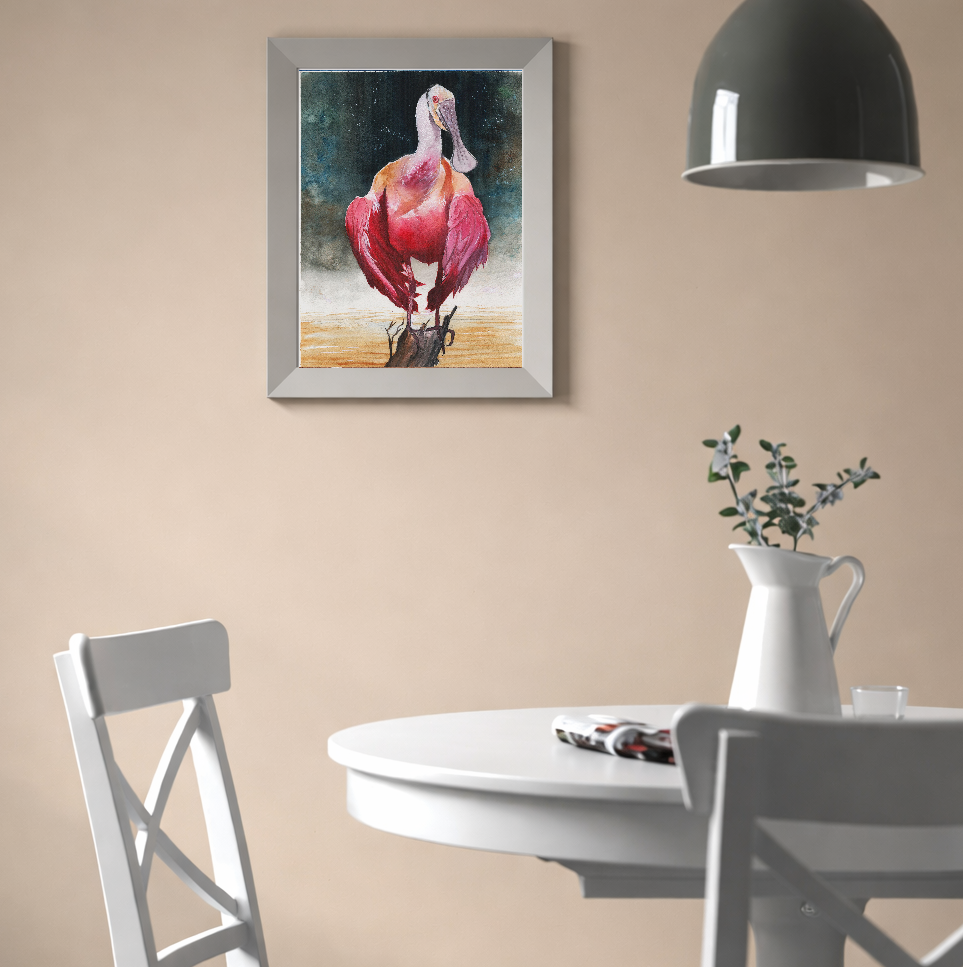Roseate Spoonbill Portrait – Watercolor Art Print