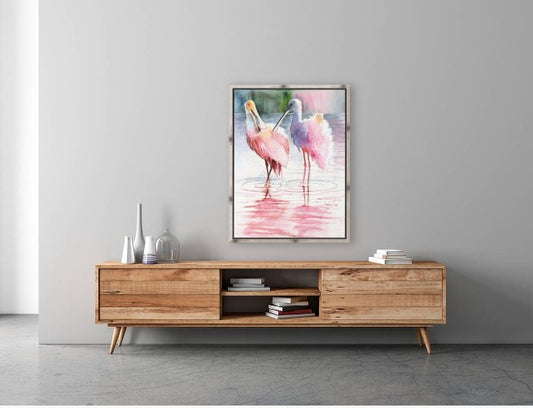 Roseate Spoonbills Duo – Watercolor Art Print