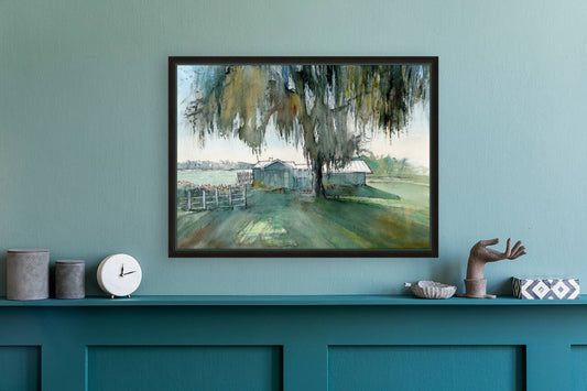 Century Tree & Waterfront Cottages – Original Watercolor print