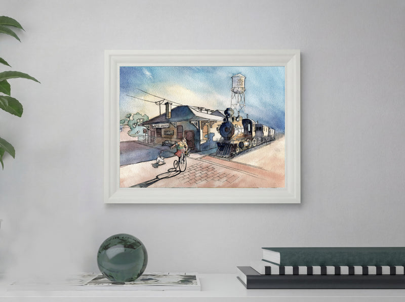 Winter Garden Train Station – Original Watercolor Print