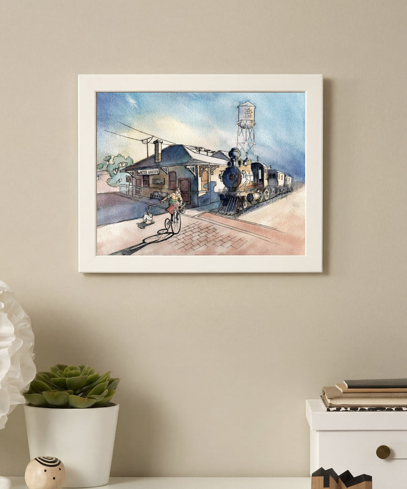 Winter Garden Train Station – Original Watercolor Print
