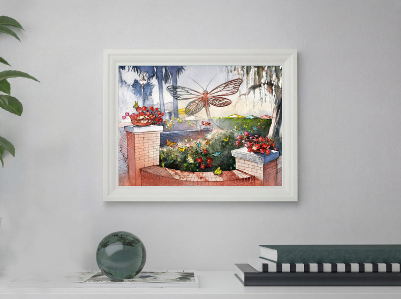 Butterfly Sculpture, Winter Garden Florida – Original Watercolor Print