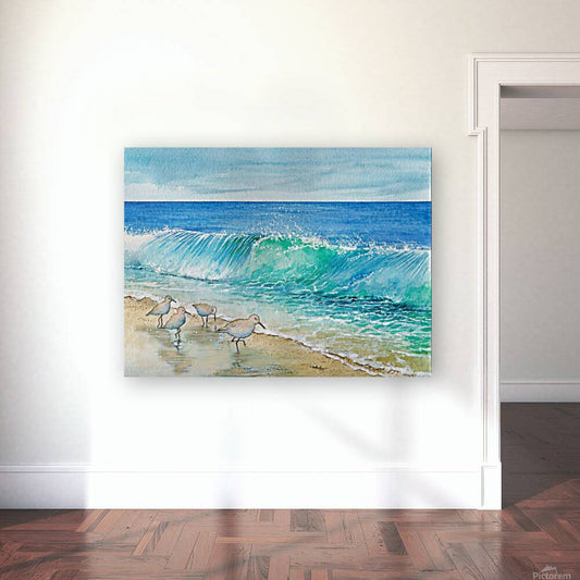 Coastal Waves & Sandpipers – Watercolor Art Print