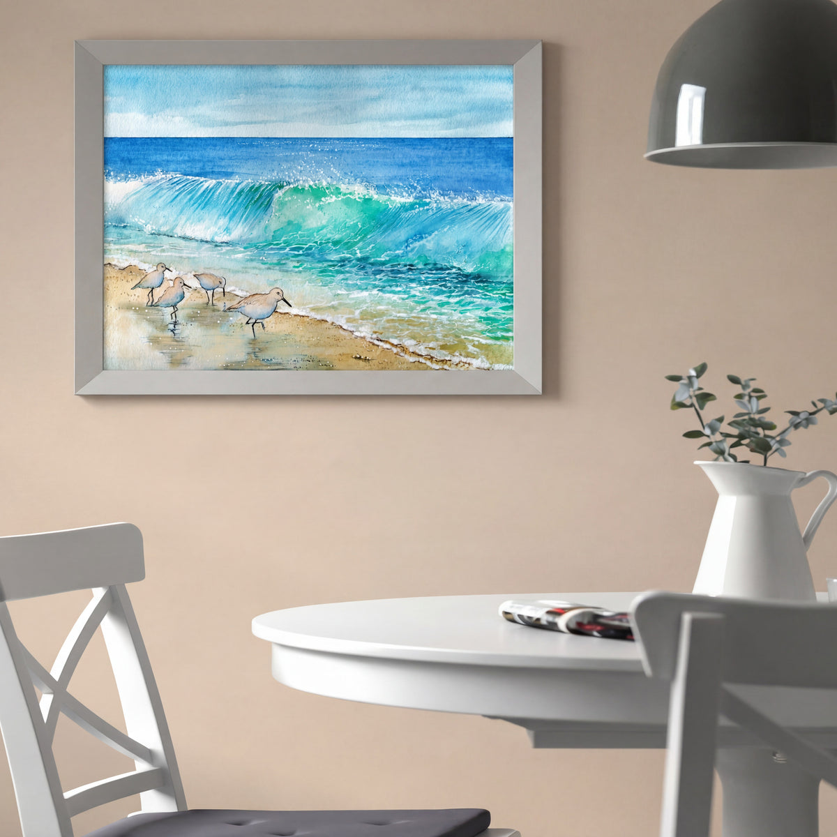 Coastal Waves & Sandpipers – Watercolor Art Print