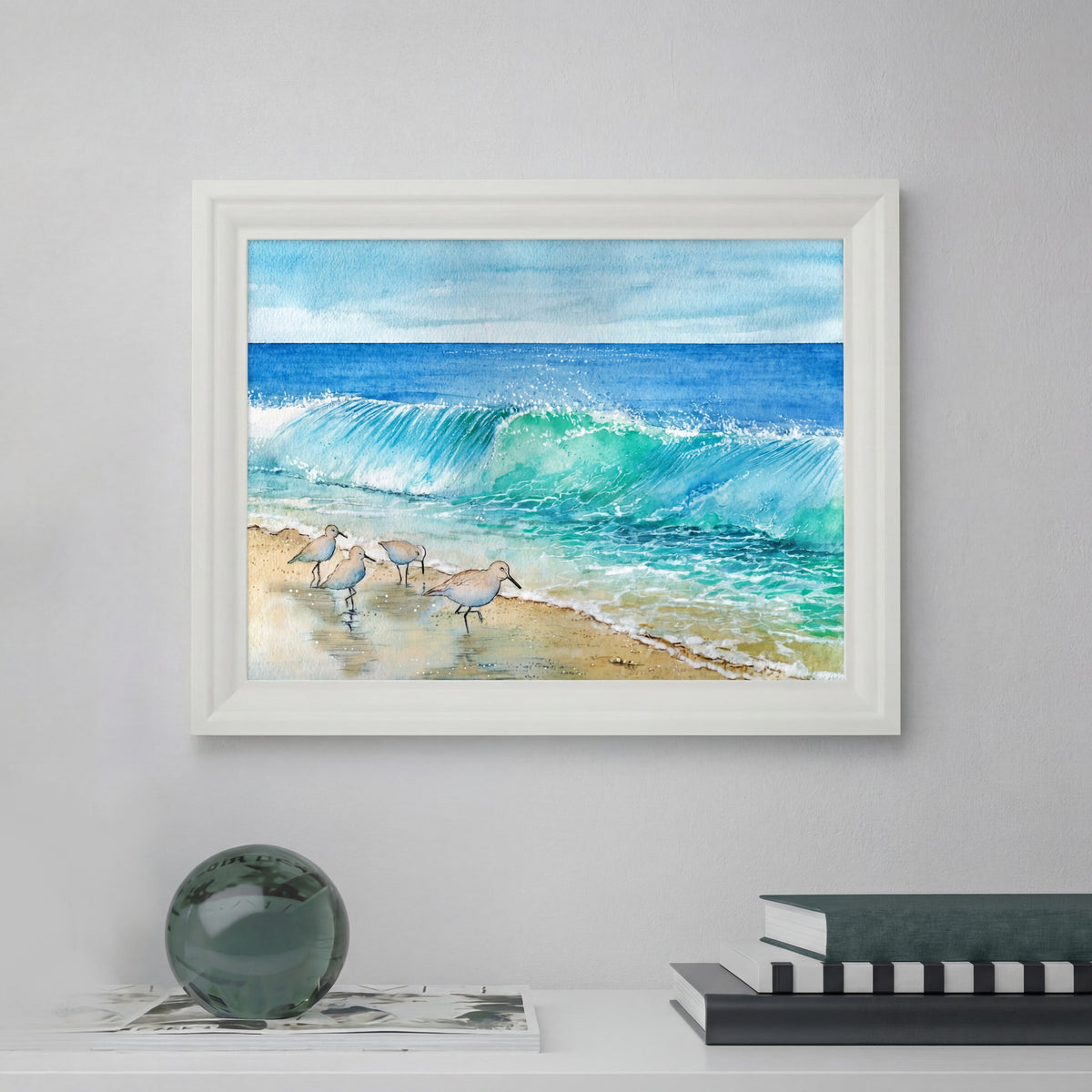 Coastal Waves & Sandpipers – Watercolor Art Print