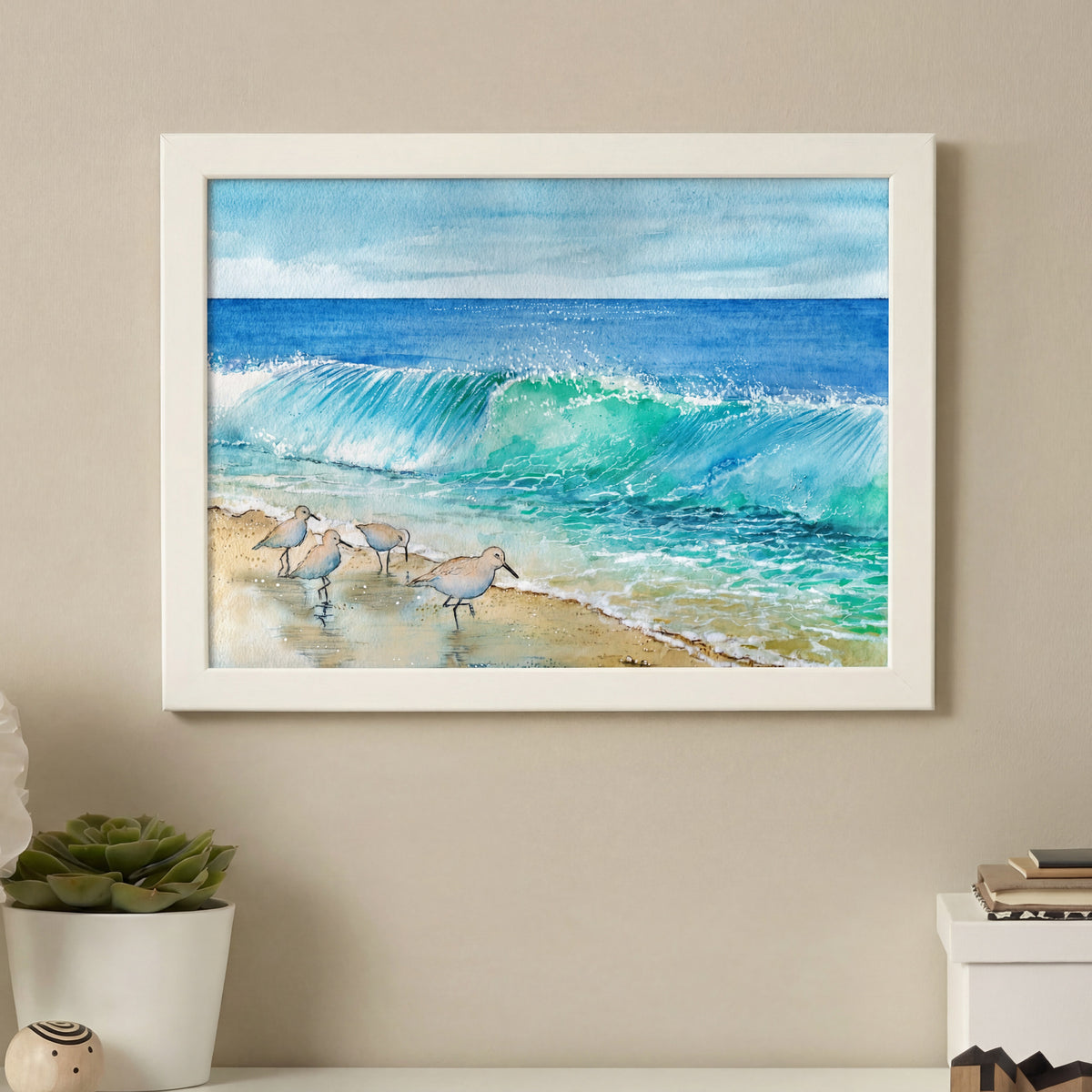 Coastal Waves & Sandpipers – Watercolor Art Print